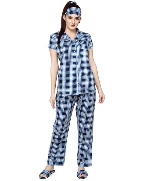Cotton Women's maroon checks printed night suit set, Non-Stretchable at Rs  500/piece in Jaipur