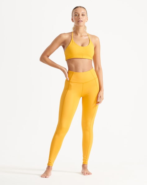 YWDJ High Waisted Workout Leggings for Women Plus Size Fashion Casual Solid  Pocket Leggings Sports Nine-Point Yoga Pants Yellow XL - Walmart.com