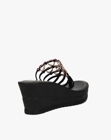 Black strappy wedge discount sandals