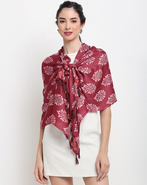 Block Print Stole with Tassels Price in India