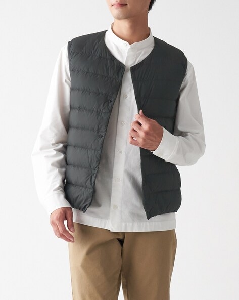 Collarless discount down vest