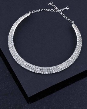 diamond silver choker necklace