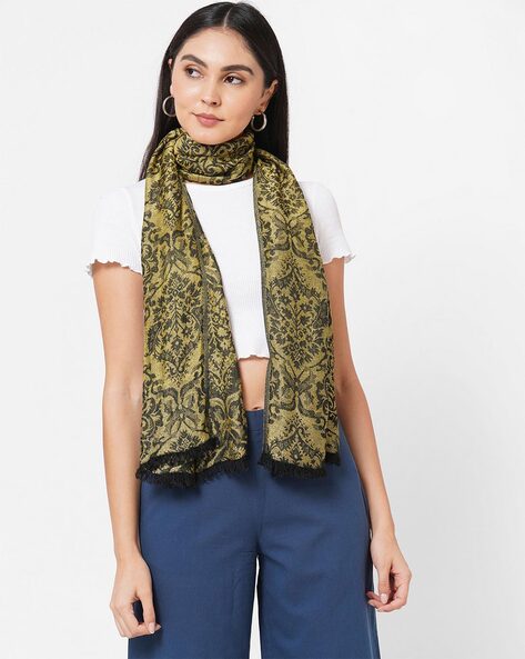 Floral Print Scarf with Frayed Hems Price in India