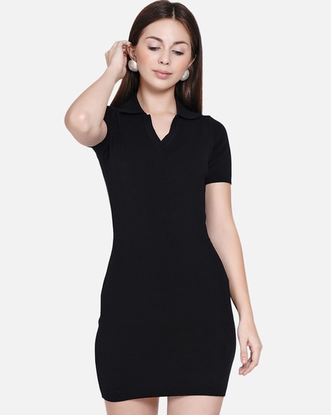 Half Placket Bodycon Dress Black – Styched Fashion