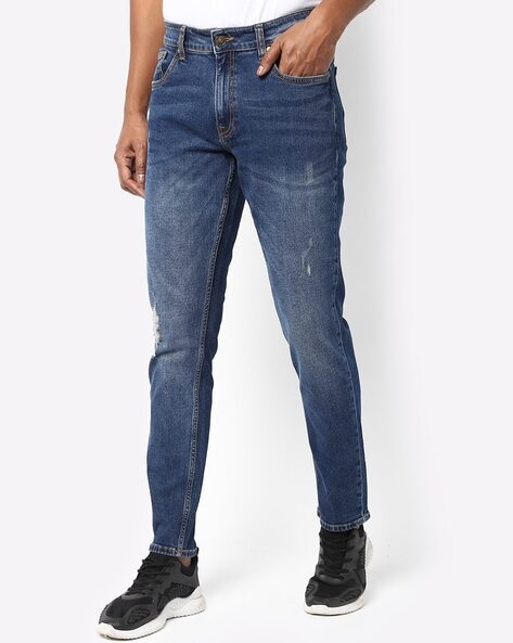 slim fit jeans with whiskers