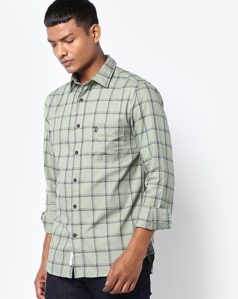 checked slim fit shirt with patch pocket