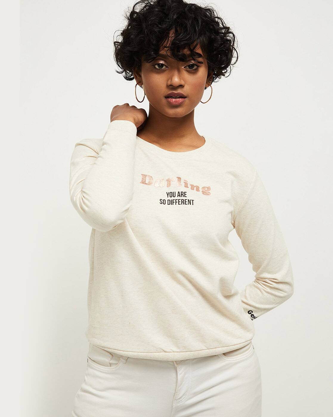 Buy Beige Sweatshirt u0026 Hoodies for Women by MAX Online | Ajio.com