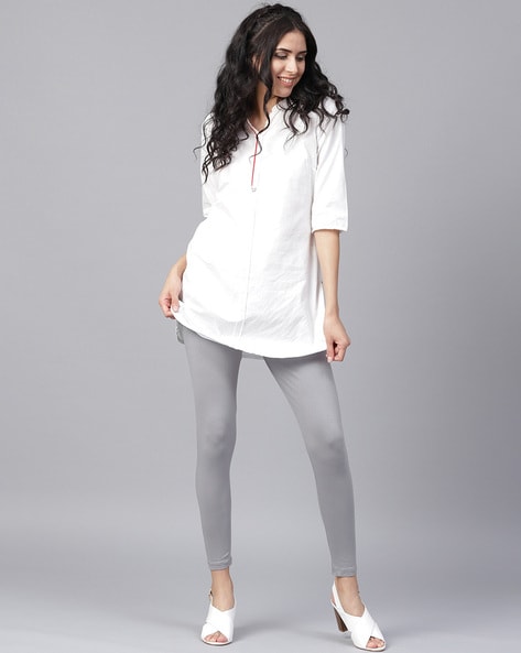 Buy Go Colors Women Silver Cotton Mid Rise Kurti Pants - Grey Online