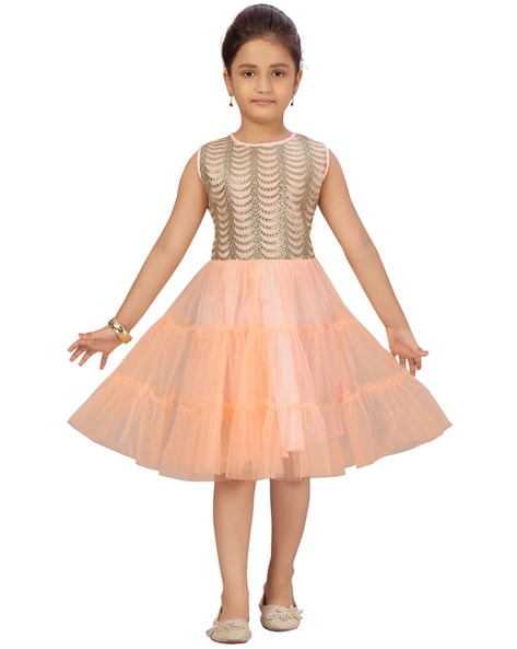 Buy Aarika Girl's Net A-Line Maxi Dress (New_APR-G-20203_Gajri at Amazon.in