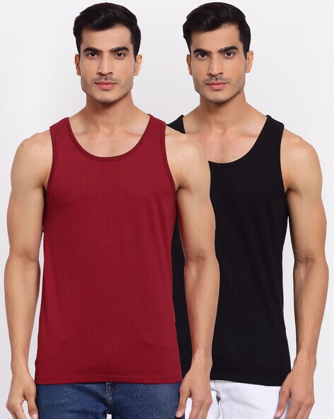 2 Pack Black Cotton Vests