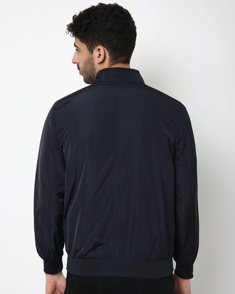 Slim Fit Zip-Front Bomber Jacket with Slip Pockets view 2