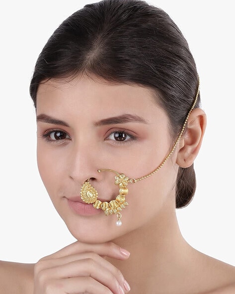Indian Nose ring/CLIP ON Kundan nosering/Gold Nose ring/Nose ring with |  Erajewels