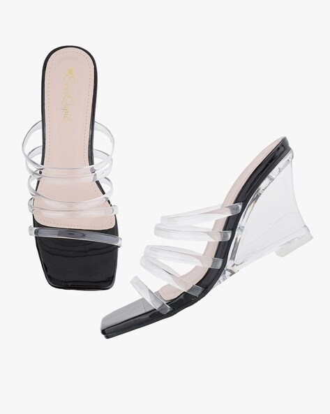 Clear wedge heels discount black