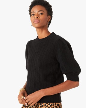 Buy KATE SPADE Cashmere Puff-Sleeve Sweater | Black Color Women | AJIO LUXE