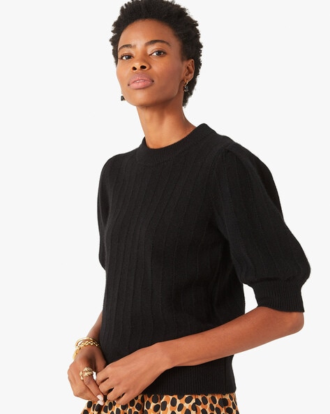 Buy KATE SPADE Cashmere Puff-Sleeve Sweater | Black Color