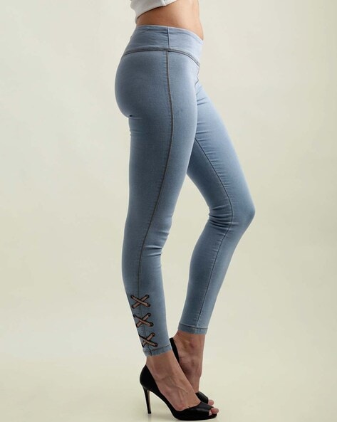 Women's Blue Solid Joggers Jeans - MISS CHASE