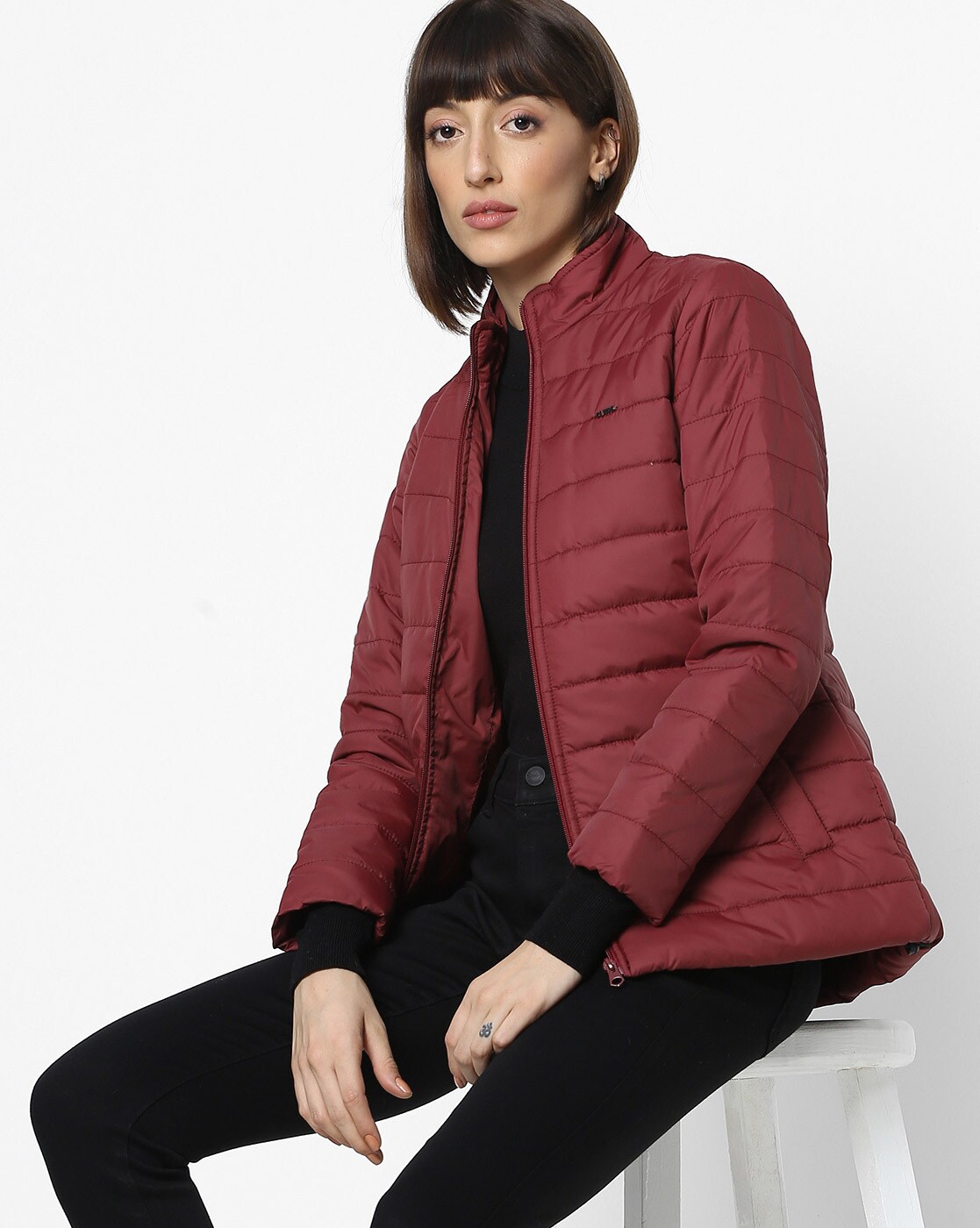 womens maroon puffer jacket