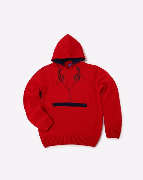 Patterned-Knit Hooded Pullover