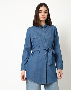Buy AND Blue Denim Long Shirt  Shirts for Women 1622971  Myntra