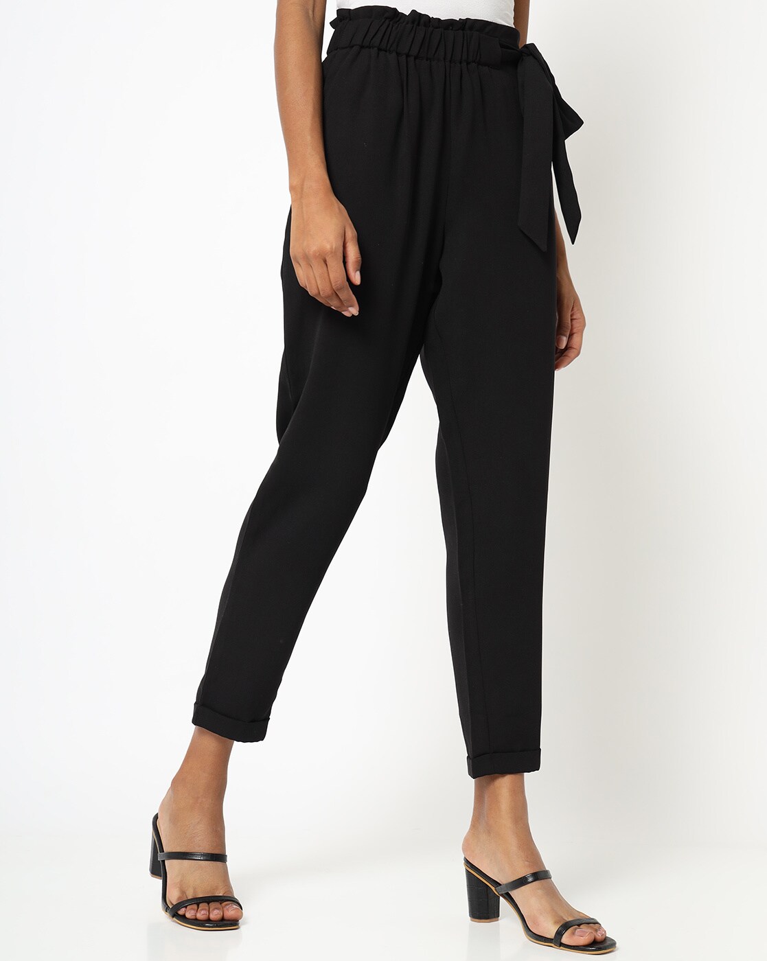 Buy Women Classics Paperbag Waist Trousers  Black  Trends Online India   FabAlley