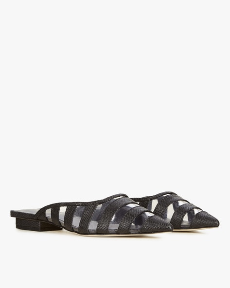 Saint Laurent 5mm Carlyle Leather Flat Mule Sandals in Black | Lyst UK