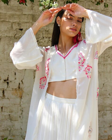 white lace pant suit