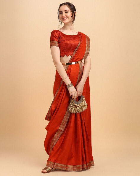 Buy Rust orange Sarees for Women by Nyrika Online | Ajio.com