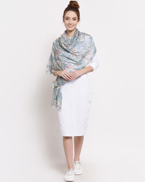 Printed Stole with Frayed Hem Price in India