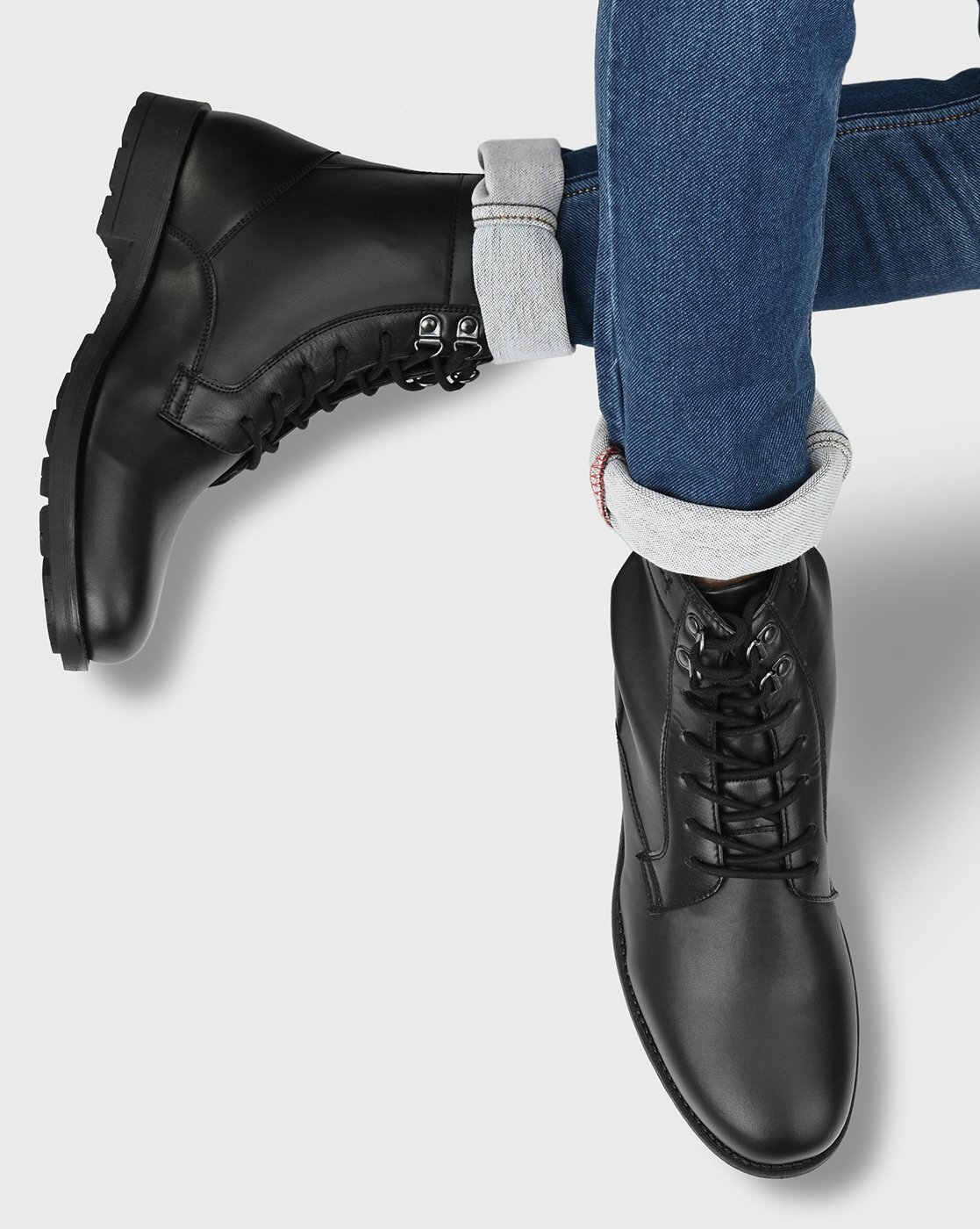 Mens black knee high 2025 combat boots