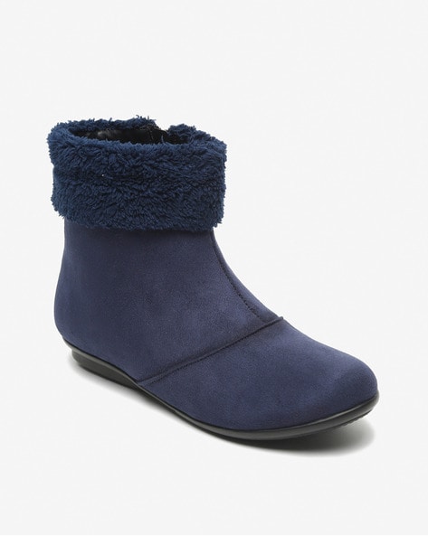 flat navy blue boots