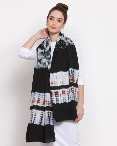Tie & Dye Print Stole with Frayed Hem Price in India