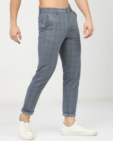 Buy Men Grey Check Slim Fit Formal Trousers Online - 650882 | Peter England