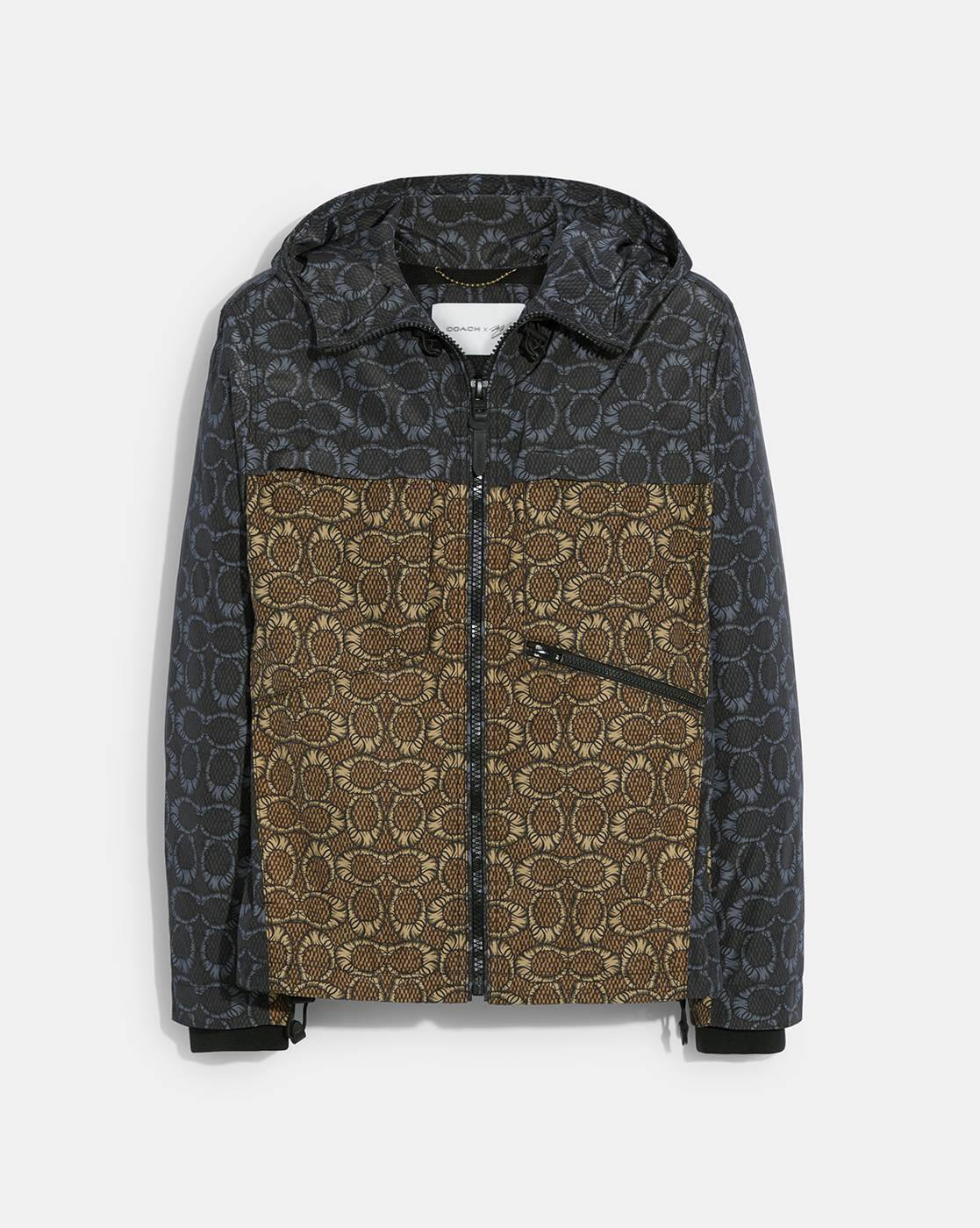 Buy Coach MBJ Slim Fit Zip-Front Hooded Windbreaker | Grey & Brown