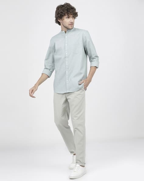 Teal Shirt Outfit Men TEAL OXFORD WIDE CUT AWAY COLLAR SHIRT