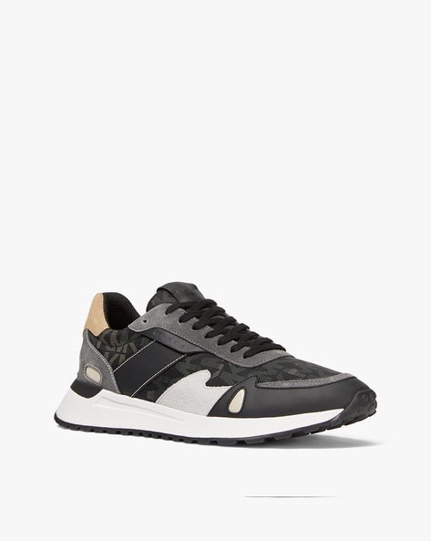 Buy Michael Kors Miles Leather Camouflage Logo Print Trainers | Olive Color  Men | AJIO LUXE