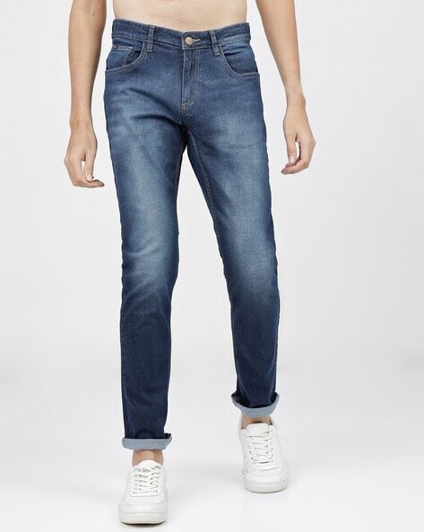 Buy Men Blue Mid Wash Skinny Fit Jeans Online - 692467 | Van Heusen