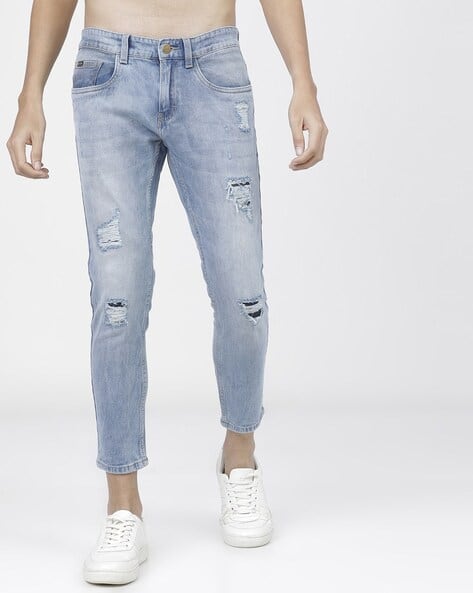 Ketch Men Acid Washed Distressed Tapered Fit Jeans