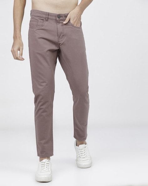 Buy FRATINI Brown Solid Cotton Nylon Slim Fit Men's Trouser | Shoppers Stop