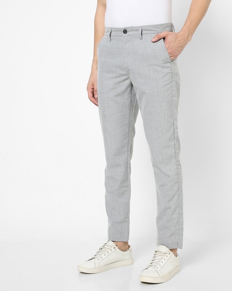 Buy BASICS Casual Printed Light Grey Cotton Stretch Tapered Trousers at  Amazonin