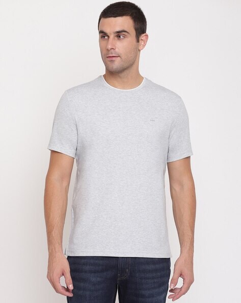 Buy Michael Kors Birdseye Melange-Effect Crew-Neck T-shirt | Grey Color Men  | AJIO LUXE