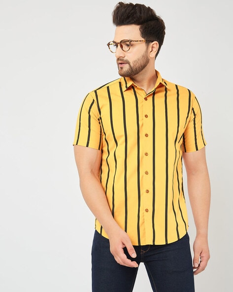 Yellow striped cheap button down shirt