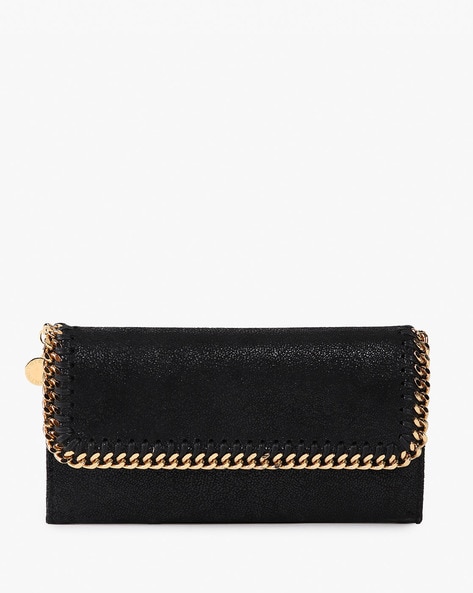 Women Black Falabella Flap Continental Wallet