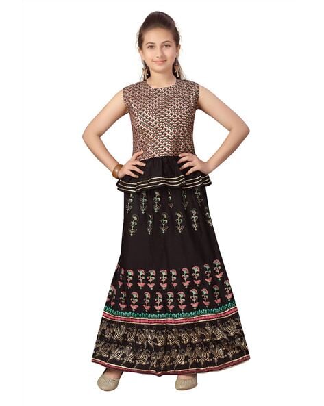 Readiprint Fashions Girls Printed Flared Sleeve Gotta Patti Ready to Wear  Lehenga & Blouse - Absolutely Desi