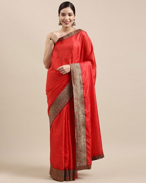 Blood Red- Gold Zardozi Hand Embroidered Pure Silk Saree – Talking Threads