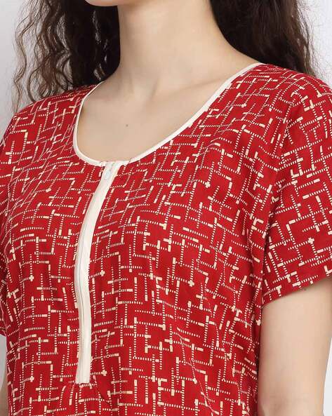 Buy Red Printed Cotton Nighty (Free Size) Online at Secret Wish