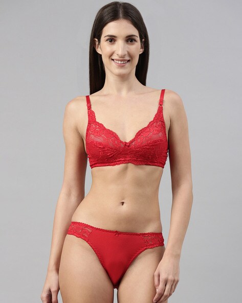 Buy RED LACY 4PC NIGHT LINGERIE SET for Women Online in India