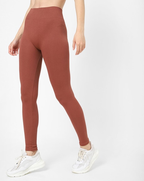 High-Rise Ribbed Leggings with Elasticated Waistband