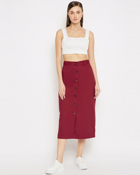 Maroon skirt with shop buttons down front