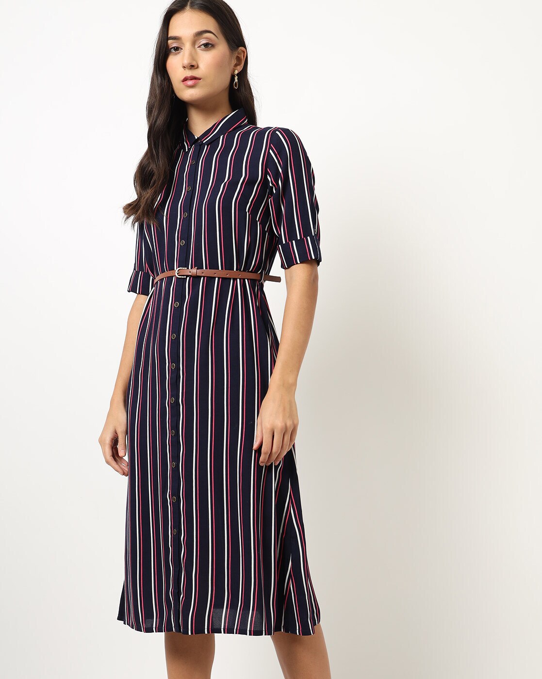 navy striped shirt dress