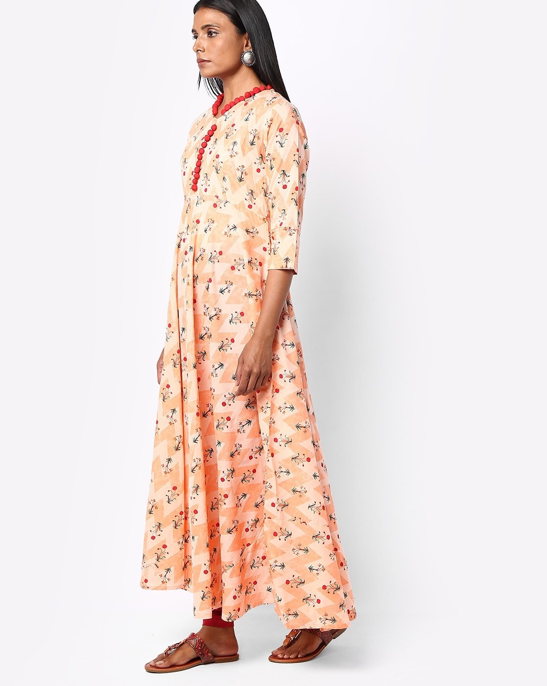 Nayo Women Off White printed 3/4 sleeve Anarkali kurta – Nayo Clothing